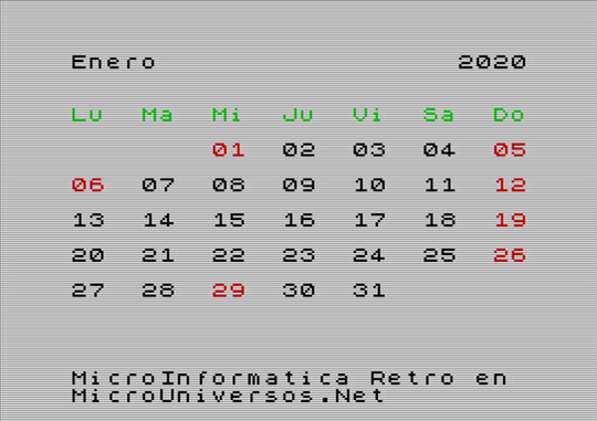 Calendario 2020